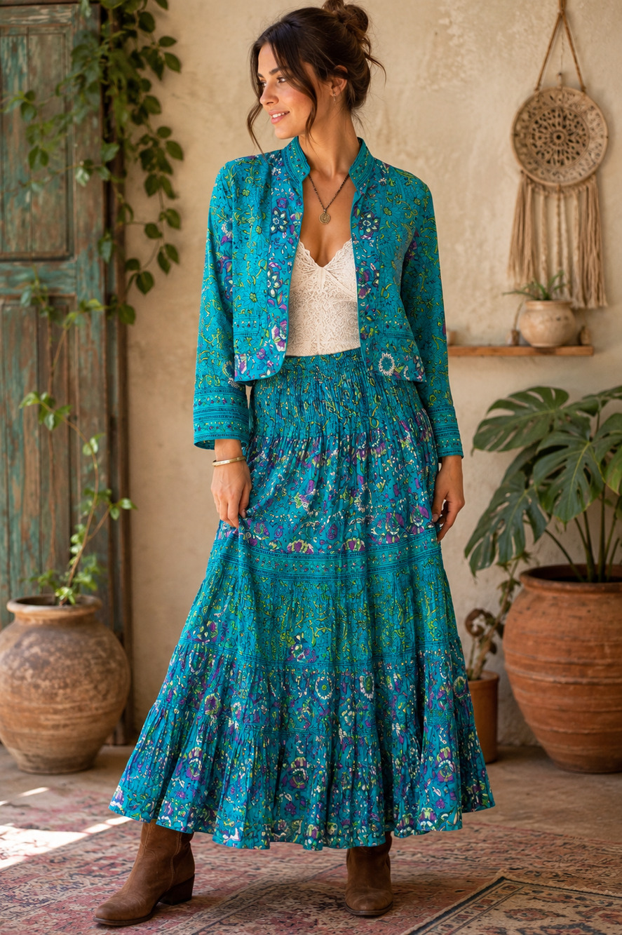 Phool Fashion NWT Boho Cotton 2 Piece Skirt Set Large Deadstock